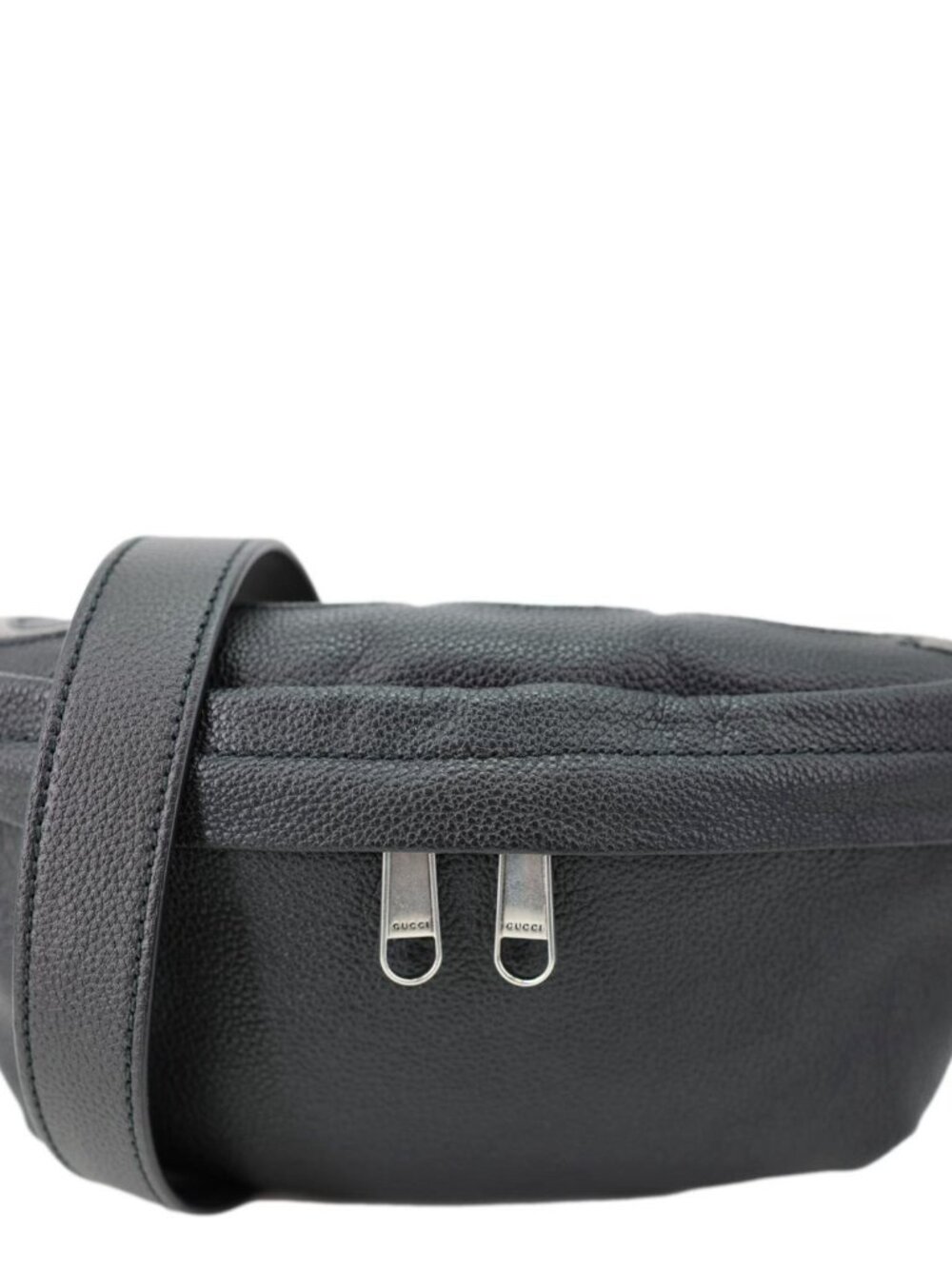 Gucci  Logo Grained Calfskin Embossed Leather Belt Bag Black